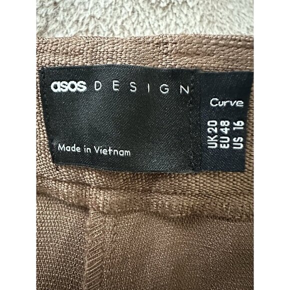 ASOS DESIGN Curve tailored ankle grazer pants with PU belt in mocha Size 16 New - Picture 9 of 16